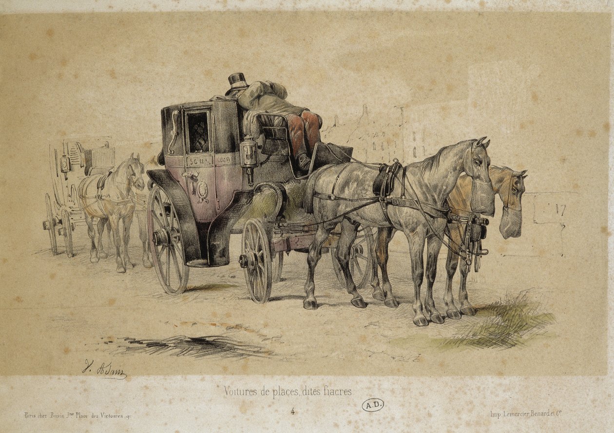 Cars called fiacres - Lithography by Adam, v.1840 by Victor Adam