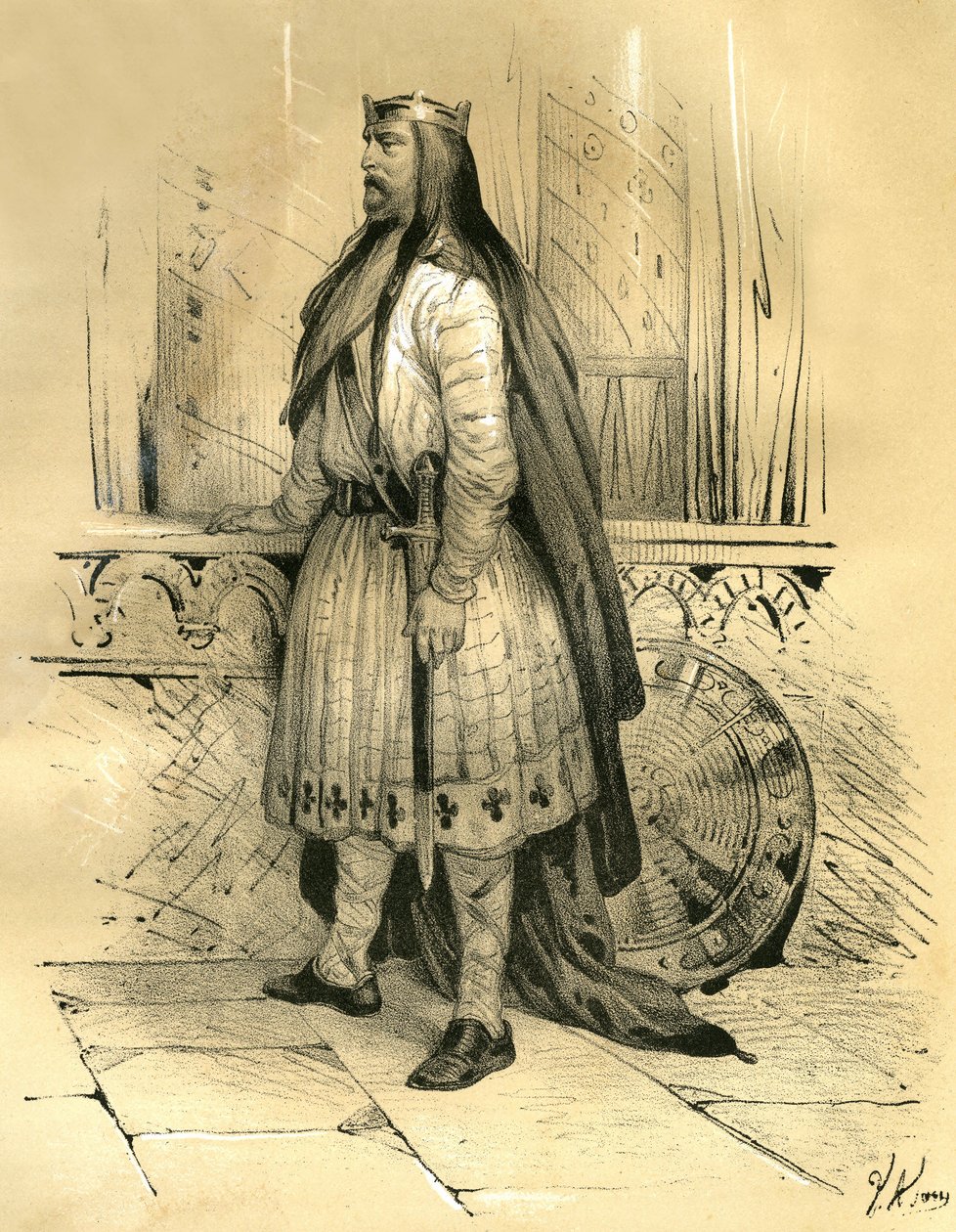 Clodion the Hair, Leader of the Salians Francs from Around 428 Until His Death in 447, Likely Ancestor of the Merovingians. Engraving by Victor Adam in the Book 
