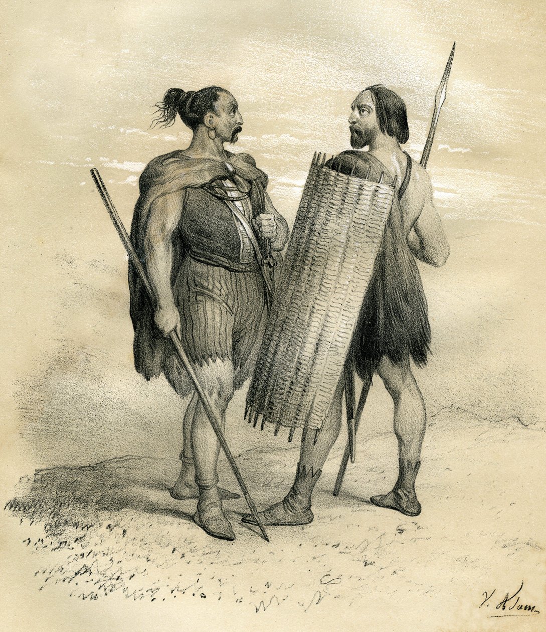 Franc and Sicamber Warriors Around the Year 254. The Sicambres Were a Germanic People South of the Lippe, Subordinated by the Romans in the 8th Century and Then Integrated into the Franc People. Engraving by Victor Adam in the Book 