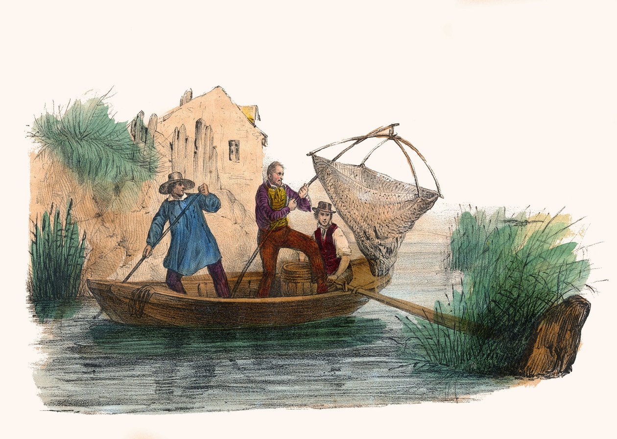 La Peche. in “Album Grotesque, Choices of Outstanding Types”, illustrations by Victor Adam, Paris, circa 1850. by Victor Adam