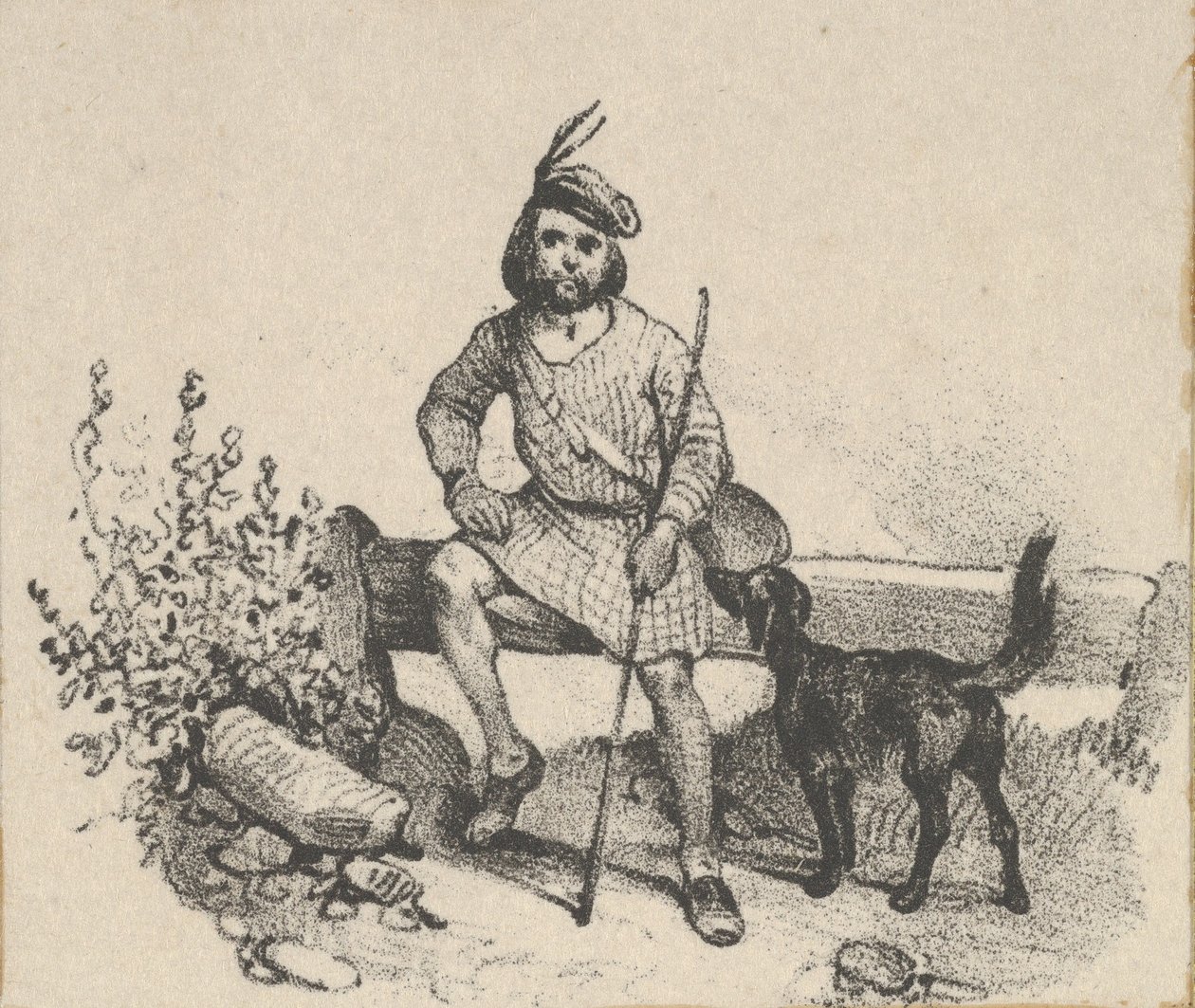 Man sitting with a dog by Victor Adam