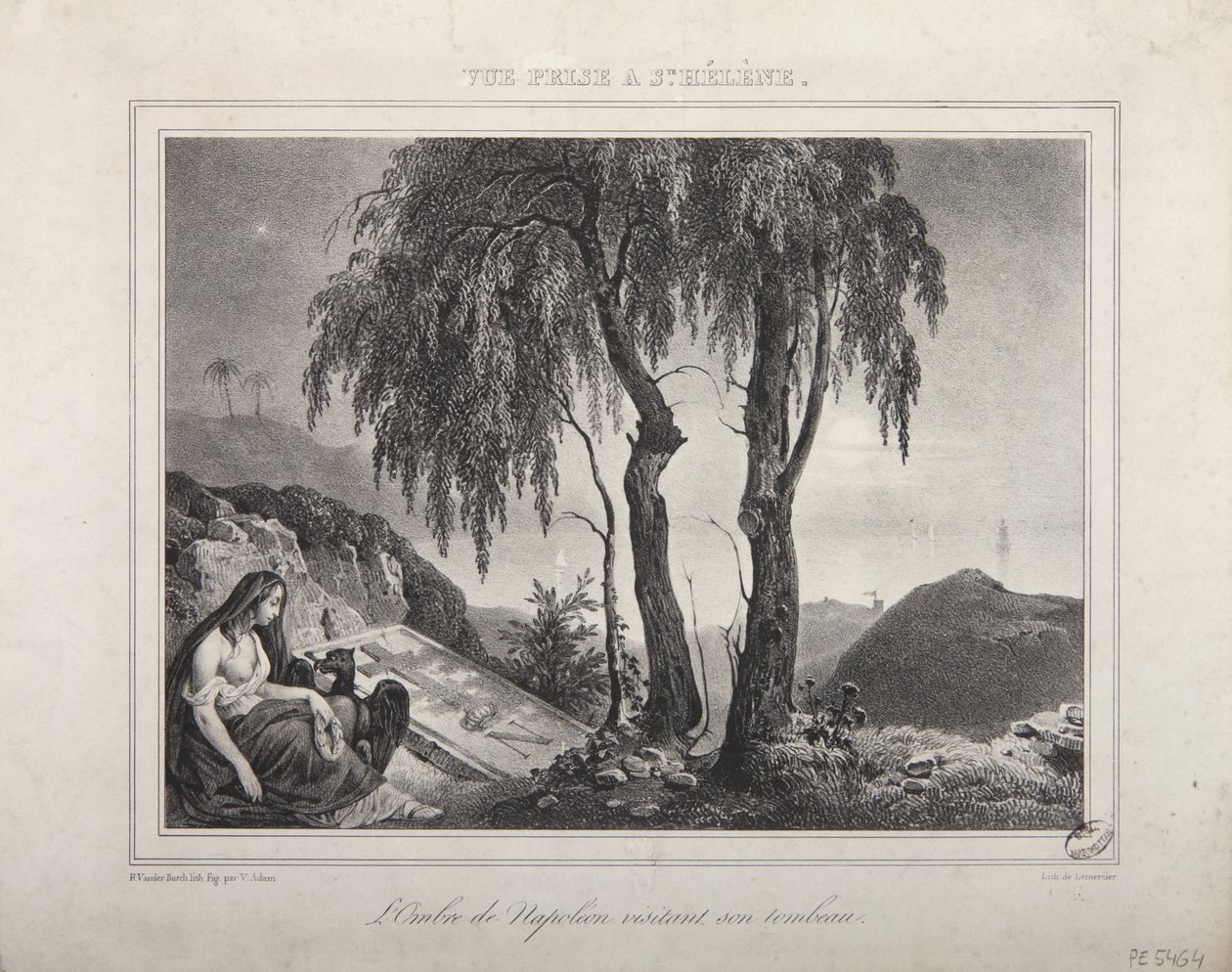 The shadow of Napoleon visiting his tomb, view of Saint Helena by Victor Adam