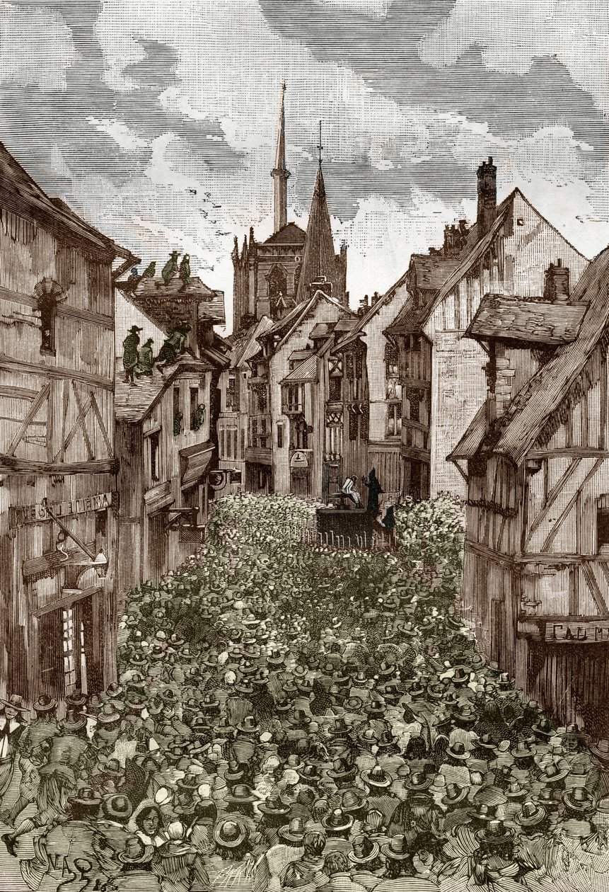Affair of the Possessed of Loudun (Demons of Loudun) circa 1630: Hunt for Witches, the French Priest Urbain Grandier (1590-1634) who Allegedly Made a Pact with the Devil and Accused of Bewitching Nuns, is Burnt on the Stake by Victor Armand Poirson