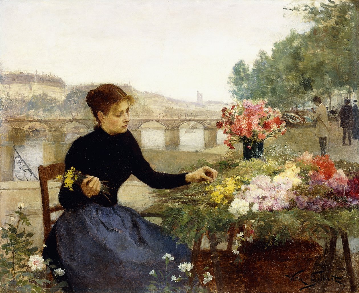 A Parisian Flower Market by Victor Gabriel Gilbert