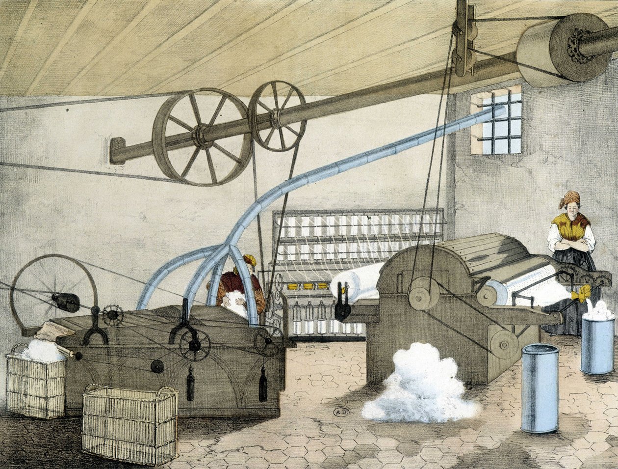 Mechanic Spinning - Litho by Janson. 19th Century. by Victor Janson
