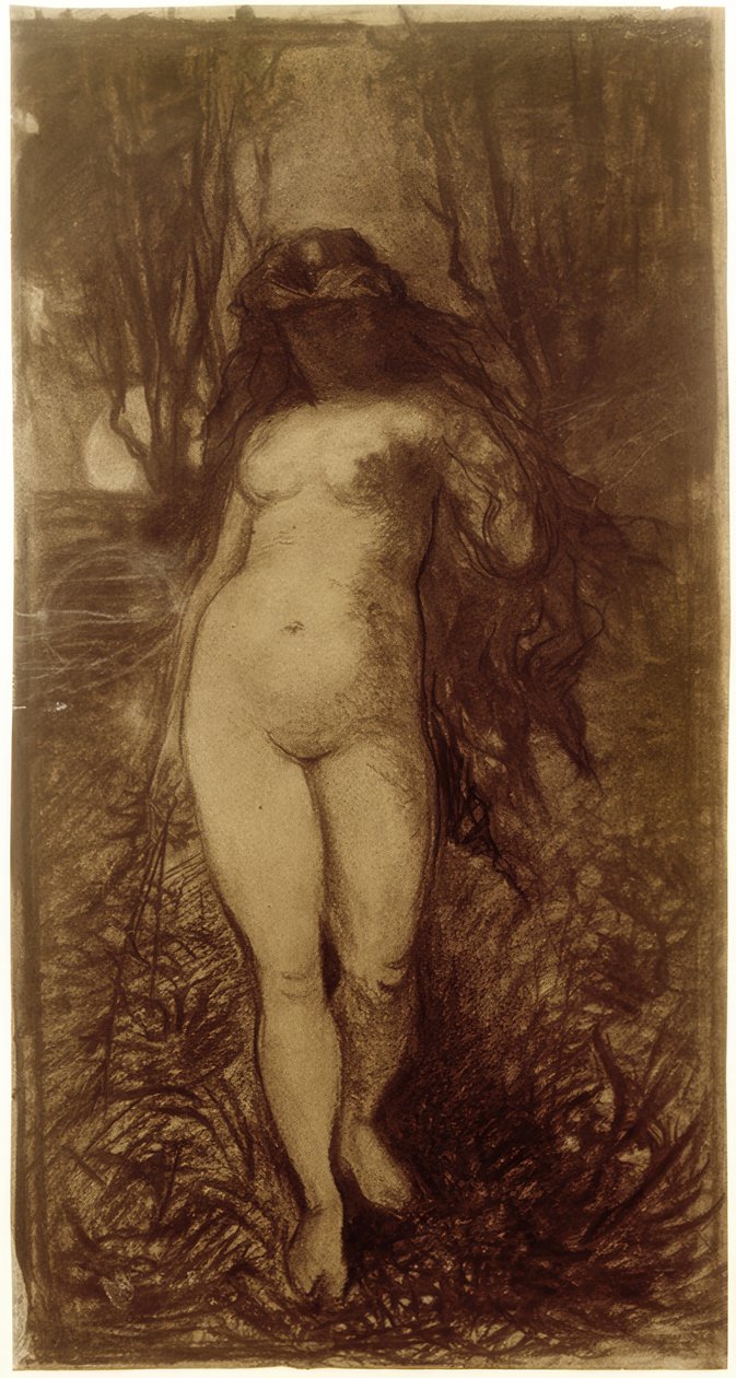 Female Nude in a Nocturnal Landscape with Rising Full Moon by Victor Müller