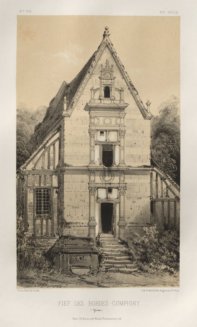 Picturesque Architecture or Monuments of the 15th and 16th Centuries: Castles of France of the 15th and 16th Centuries: Pl. 81, Fief of Bordes-Compigny (Yonne) by Victor Petit