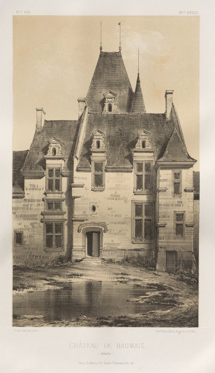 Picturesque Architecture or Monuments of the 15th and 16th Centuries: Castles of France of the 15th and 16th Centuries: Pl. 97, Château de Baumais (Calvados) by Victor Petit