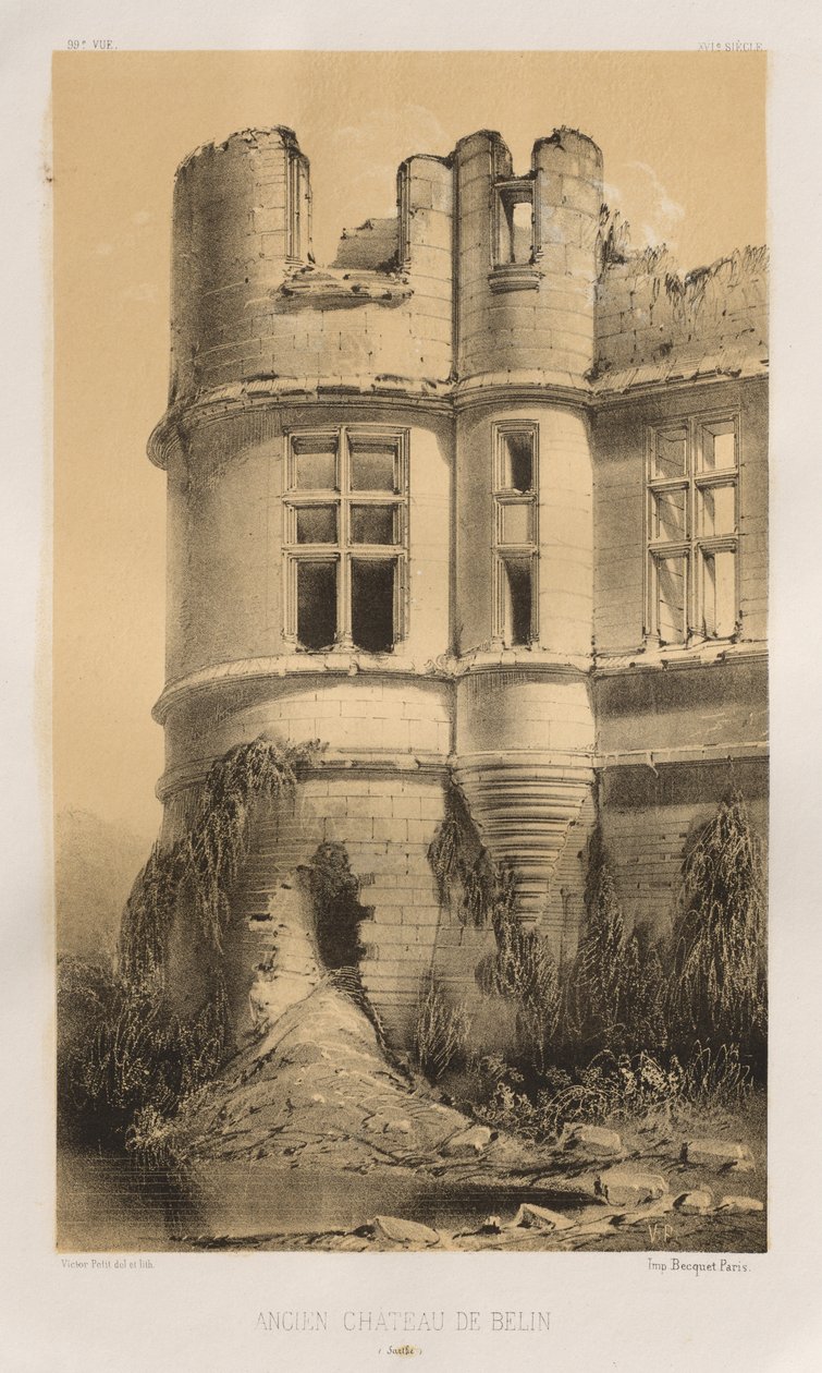Picturesque Architecture or Monuments of the 15th and 16th Centuries: Castles of France of the 15th and 16th Centuries: Pl. 99, Old Château de Belin (Sarthe) by Victor Petit
