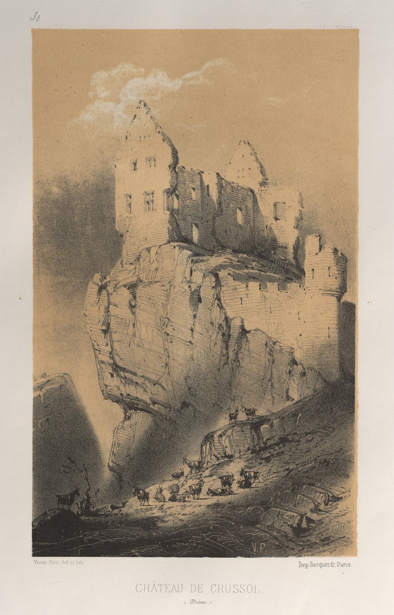 Picturesque Architecture or Monuments of the 15th and 16th Centuries: Castles of France of the 15th and 16th Centuries: Pl. 30, Castle of Crussol (Drome) by Victor Petit