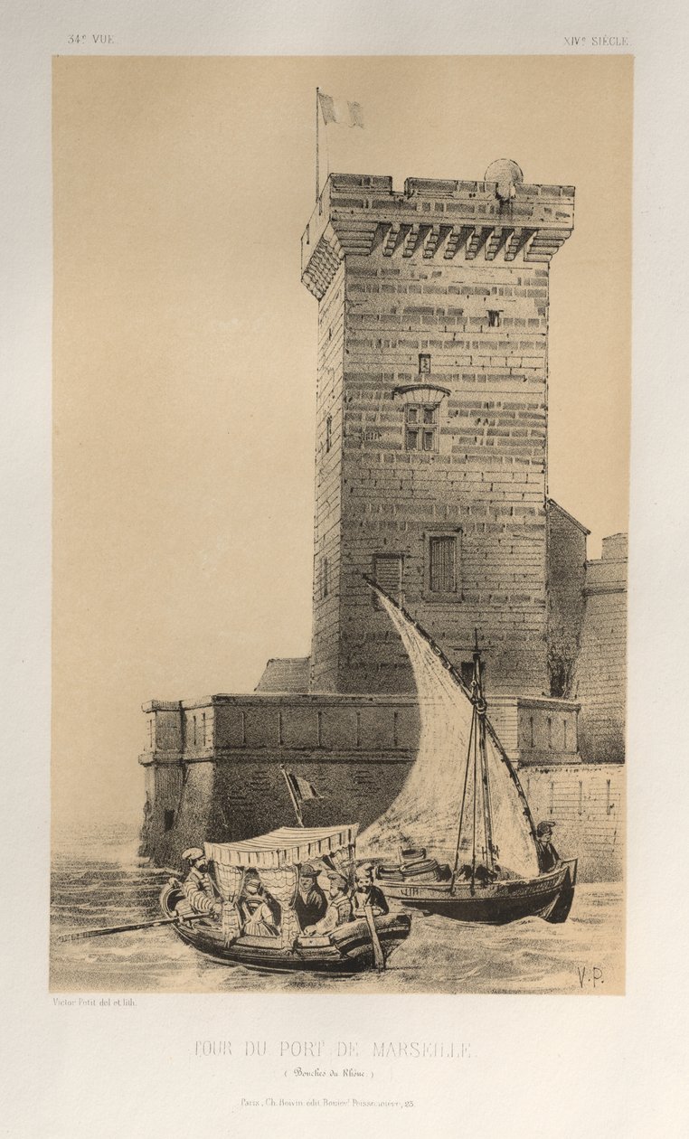 Picturesque Architecture or Monuments of the 15th and 16th Centuries: Castles of France of the 15th and 16th Centuries: Pl. 34, Tower of the Port of Marseille (Bouches Du Rhône) by Victor Petit