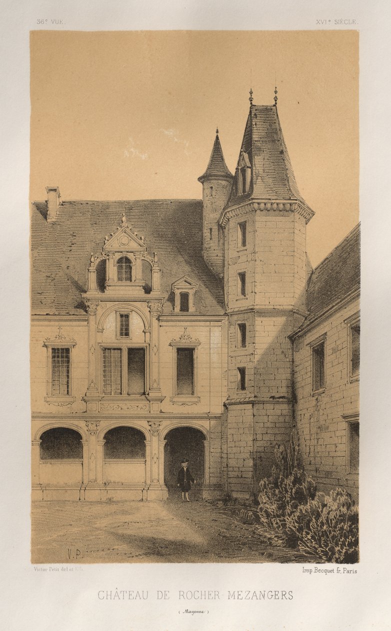 Picturesque Architecture or Monuments of the 15th and 16th Centuries: Castles of France of the 15th and 16th Centuries: Pl. 36, Castle of Rocher Mezangers (Mayenne) by Victor Petit