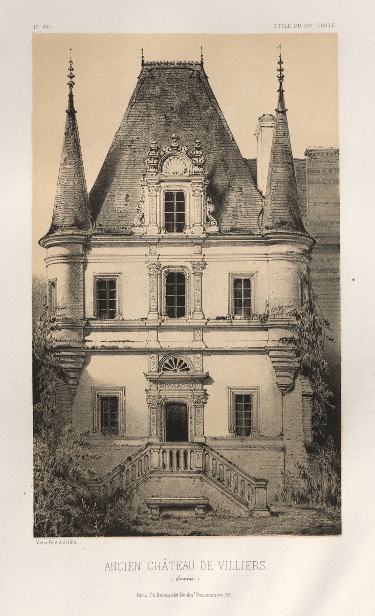 Picturesque Architecture or Monuments of the 15th and 16th Centuries: Castles of France of the 15th and 16th Centuries: Pl. 1, Old Castle of Villiers (Somme) by Victor Petit