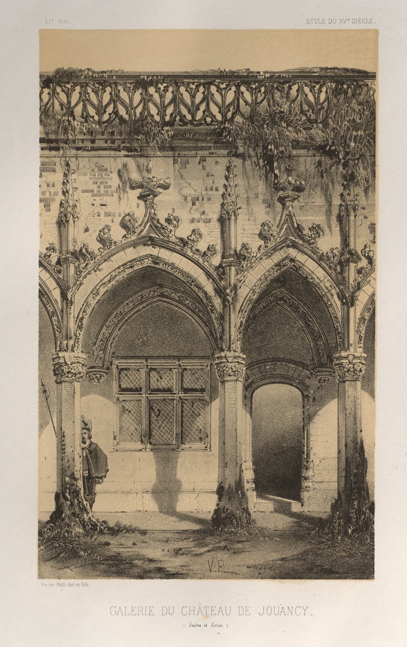 Picturesque Architecture or Monuments of the 15th and 16th Centuries: Castles of France of the 15th and 16th Centuries: Pl. 41, Gallery of the Castle of Jouancy (Saone et Loire) by Victor Petit