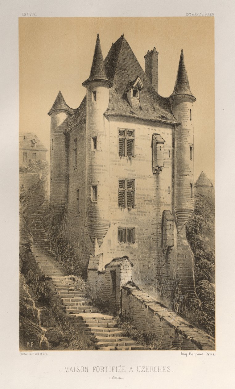 Pl. 60, Fortified House in Uzerches Corrèze, 1860 by Victor Petit