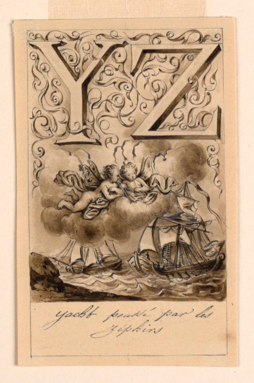 Design for the Letters Y and Z of a Primer: Yacht/Zephir (Yachts Driven by Zephyrs) by Victor Vincent Adam