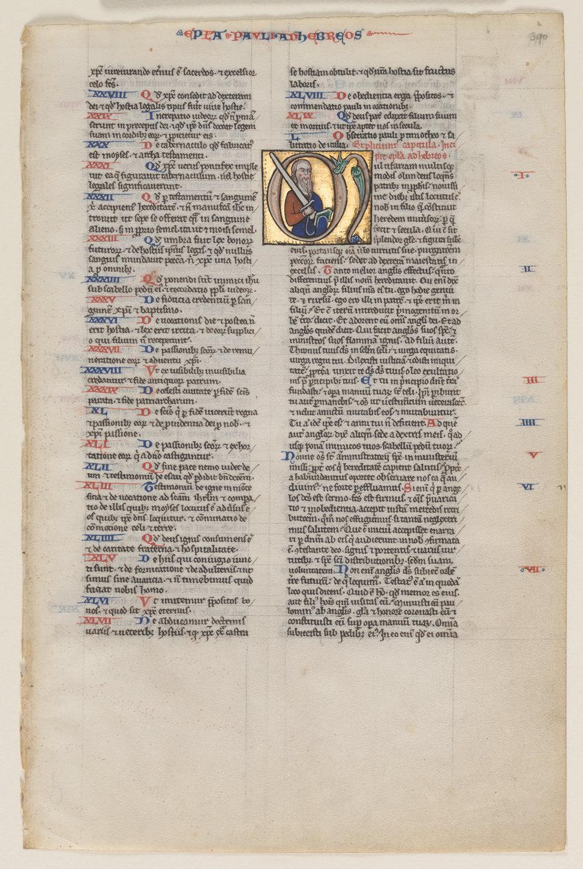 Leaf with Initial from a Latin Bible: Initial M: St. Paul with a Sword and a Book by Vienna Moralized Bible Workshop