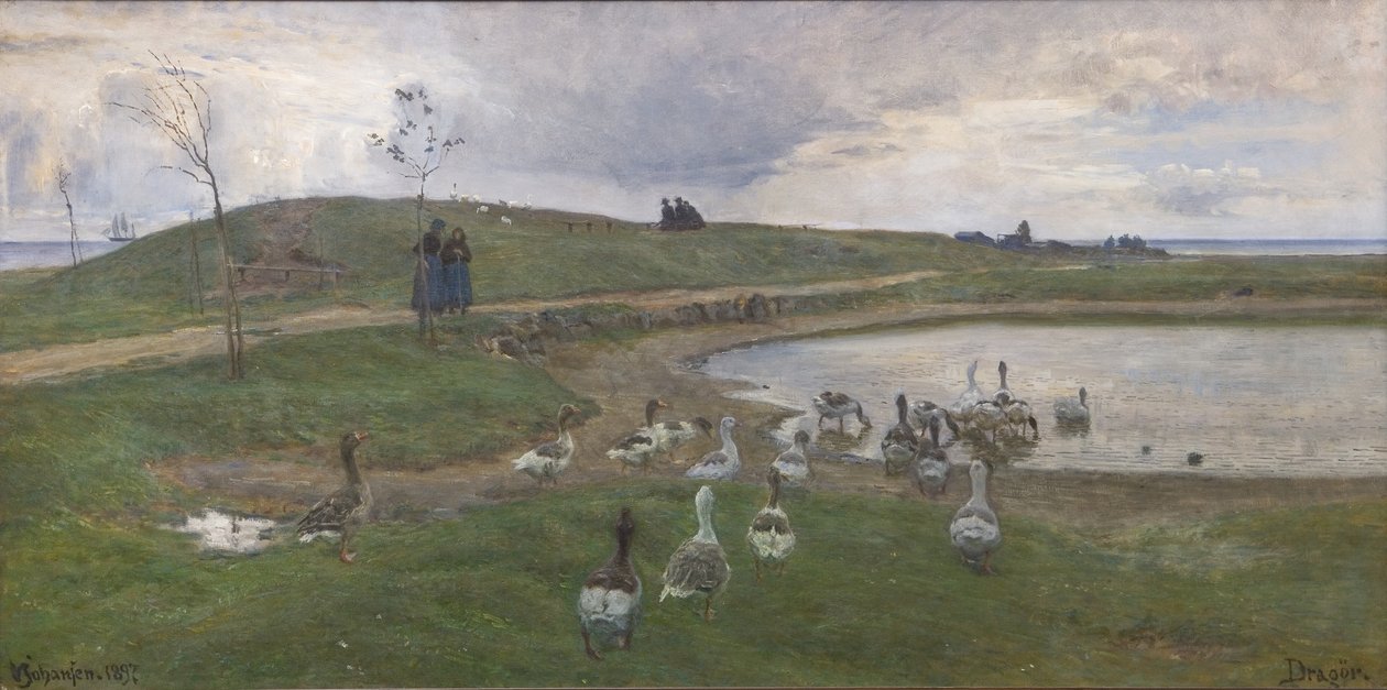 Geese by a Lake. Towards Stormy Weather. Dragør by Viggo Johansen