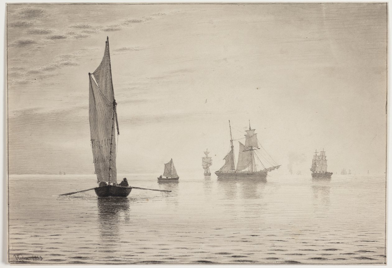 Ships in Calm Weather on the Sea by Vilhelm Kyhn