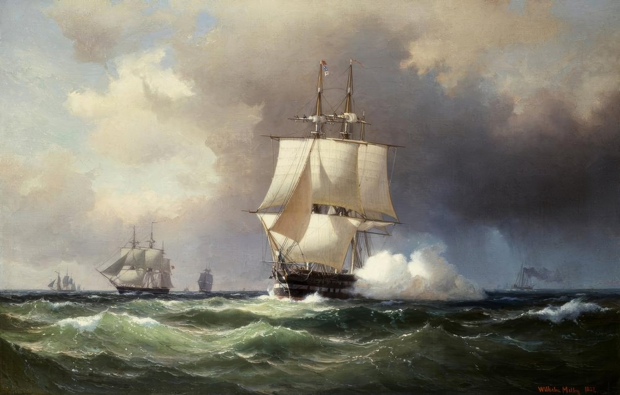 Square-Rigged Ship on the High Seas by Vilhelm Melbye