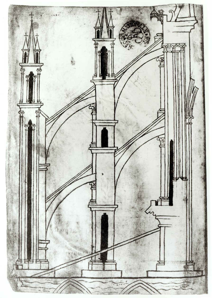 Section of the wall and arch of the absidial chapels of Reims Cathedral (facsimile copy) by Villard de Honnecourt