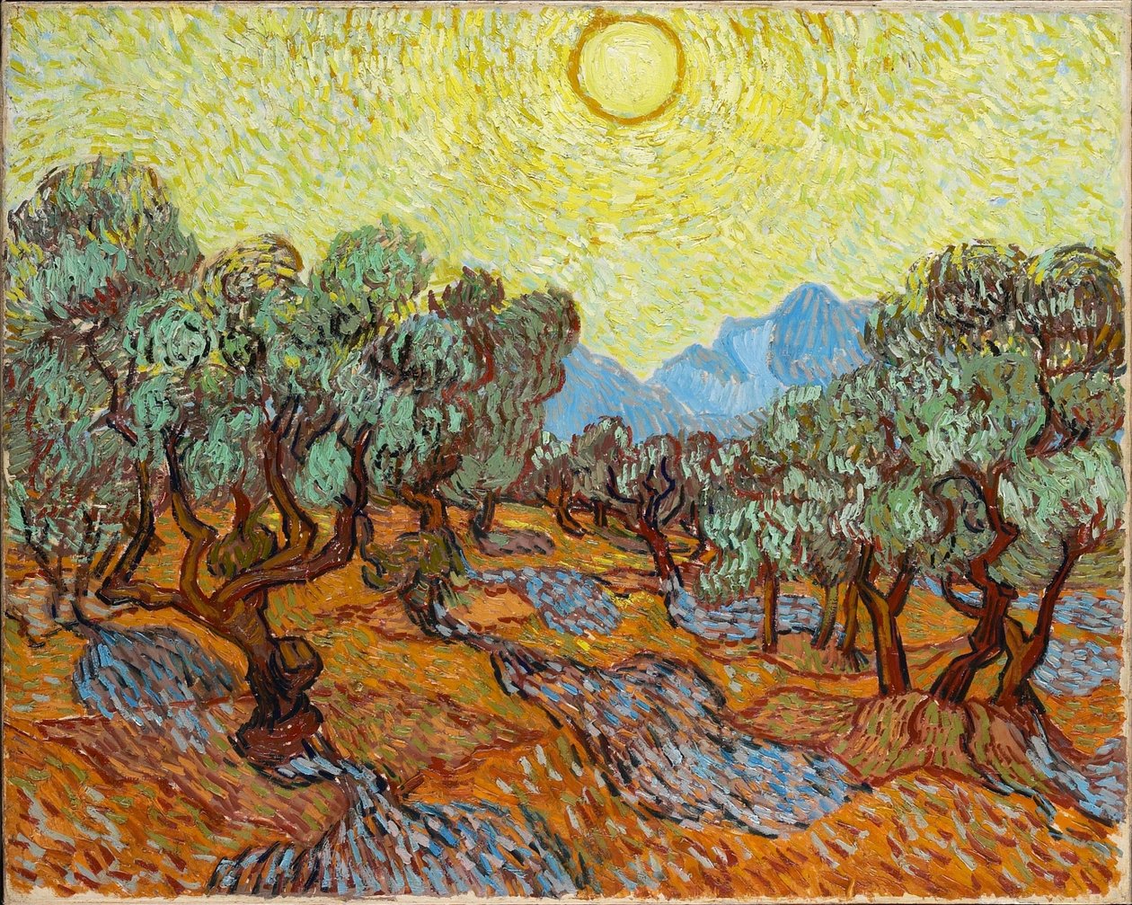 Olive Trees with Yellow Sky and Sun by Vincent van Gogh
