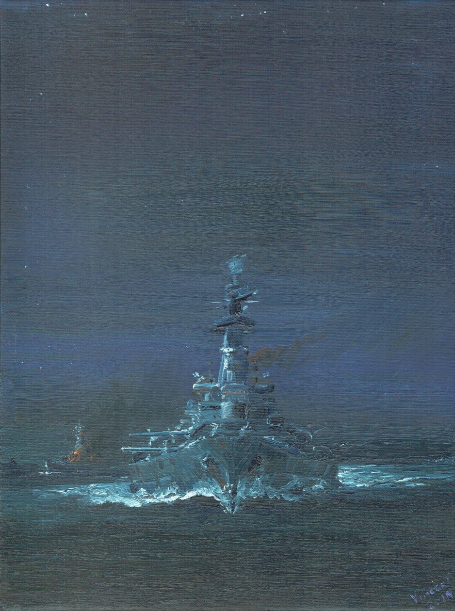 USS Washington Sights Kirishima on Radar at Guadalcanal 1942 by Vincent Alexander Booth