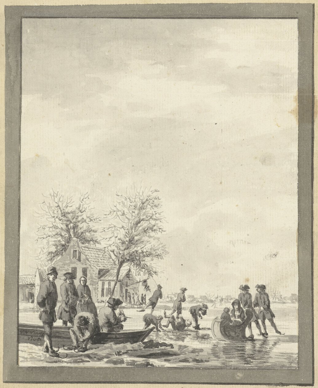 Ice Skating on the Buiten Spaarne near Haarlem at the Inn by Vincent Jansz. van der Vinne