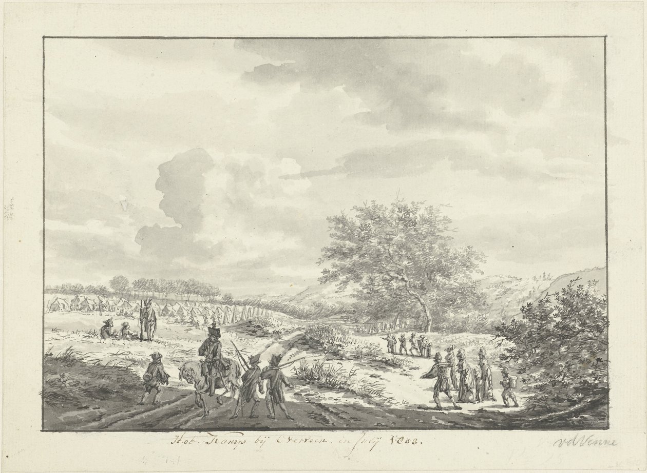 Military Camp in the Dunes Near Overveen in July 1803 by Vincent Jansz. van der Vinne