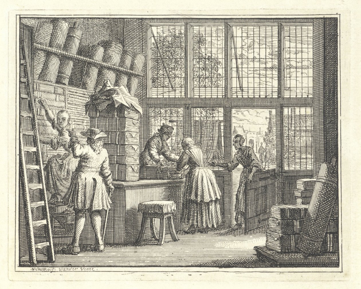 Interior of a Fabric Shop by Vincent Laurensz. van der Vinne (II)