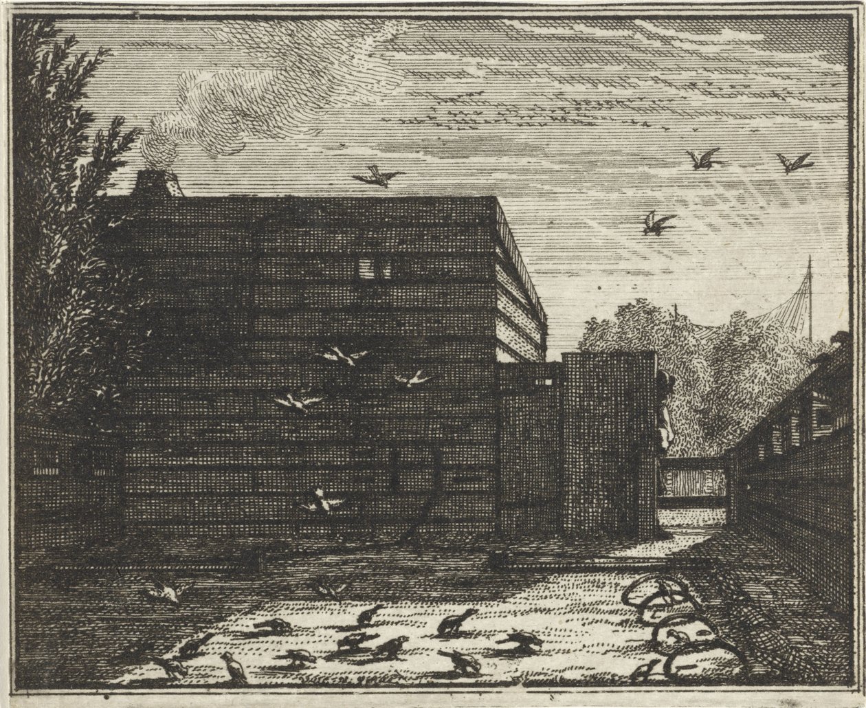 Man Behind a Fence by a Bird Trap by Vincent Laurensz. van der Vinne (II)