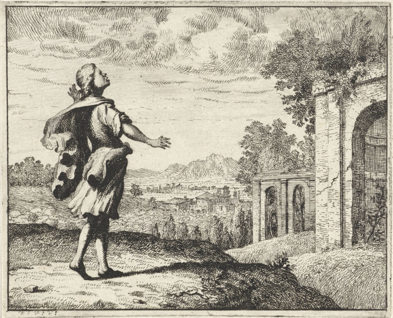 Man in a Landscape Looking Up at the Sky by Vincent Laurensz. van der Vinne (II)