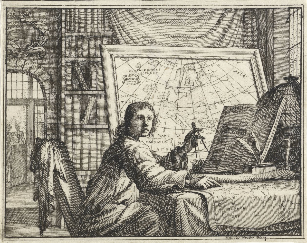 Man with Compass by Maps by Vincent Laurensz. van der Vinne (II)