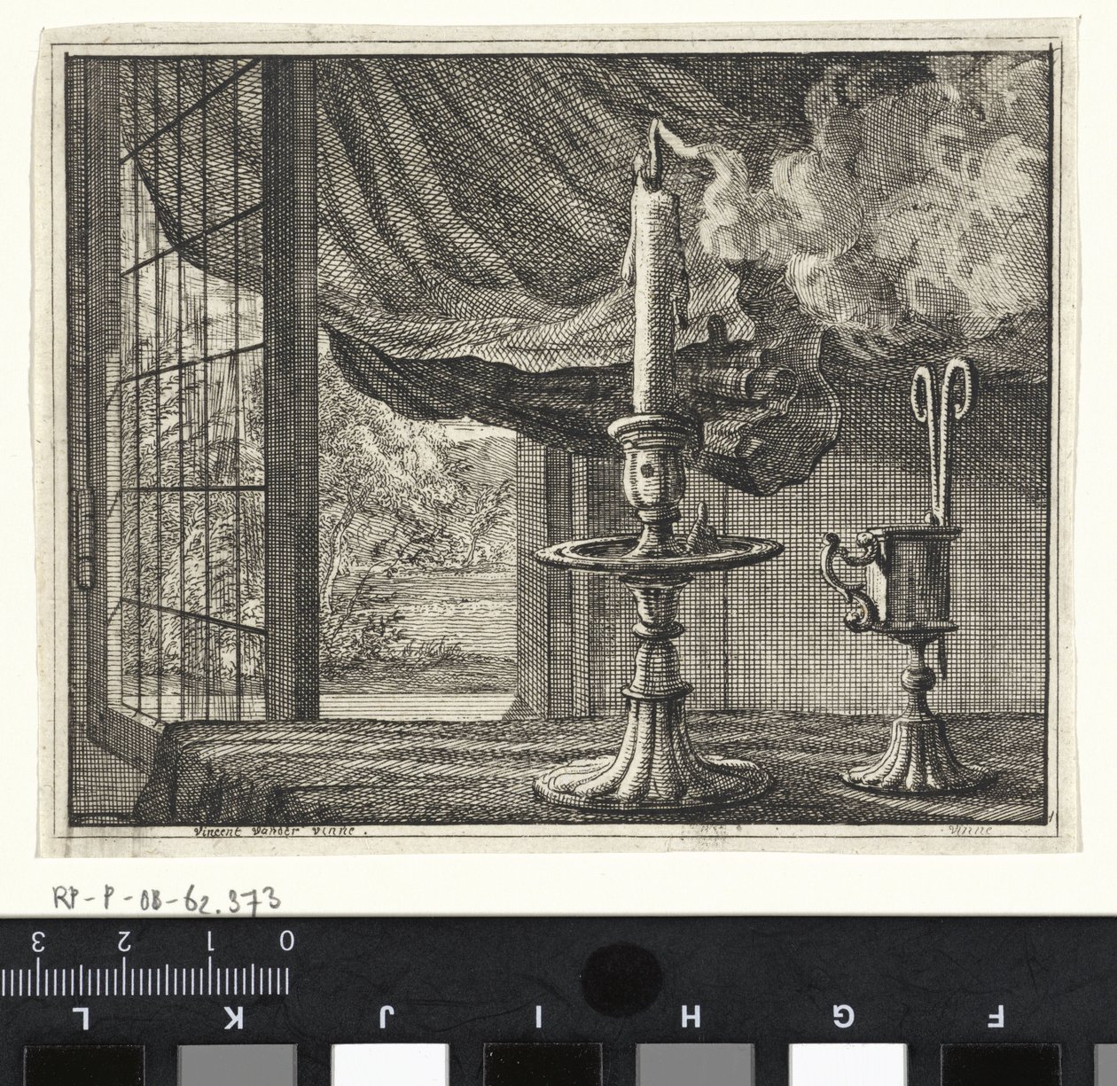 Extinguished Candle by an Open Window by Vincent Laurensz. van der Vinne (II)