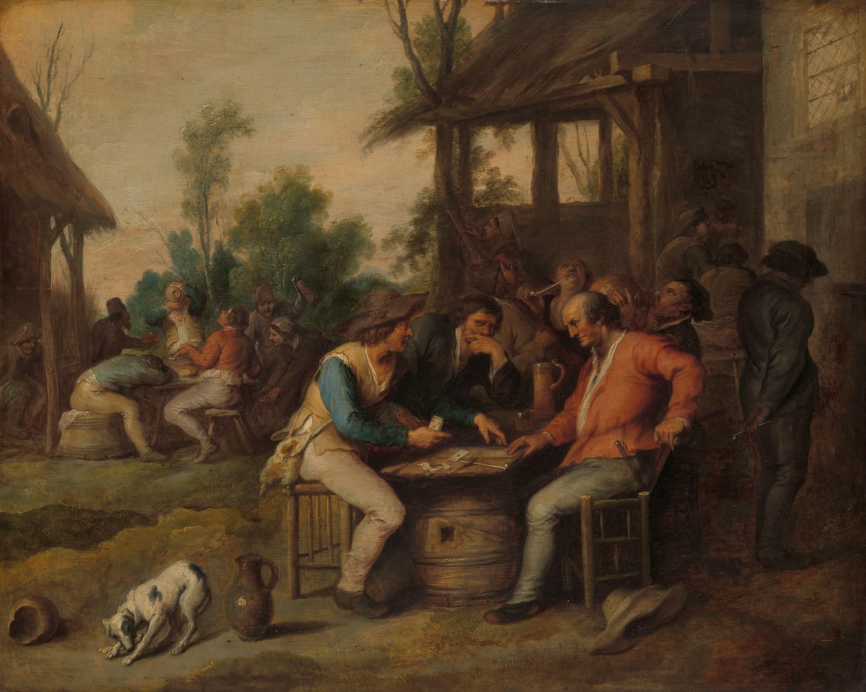 Two Men at Cards Outside a Country Inn by Vincent Malò (II) (attributed to)