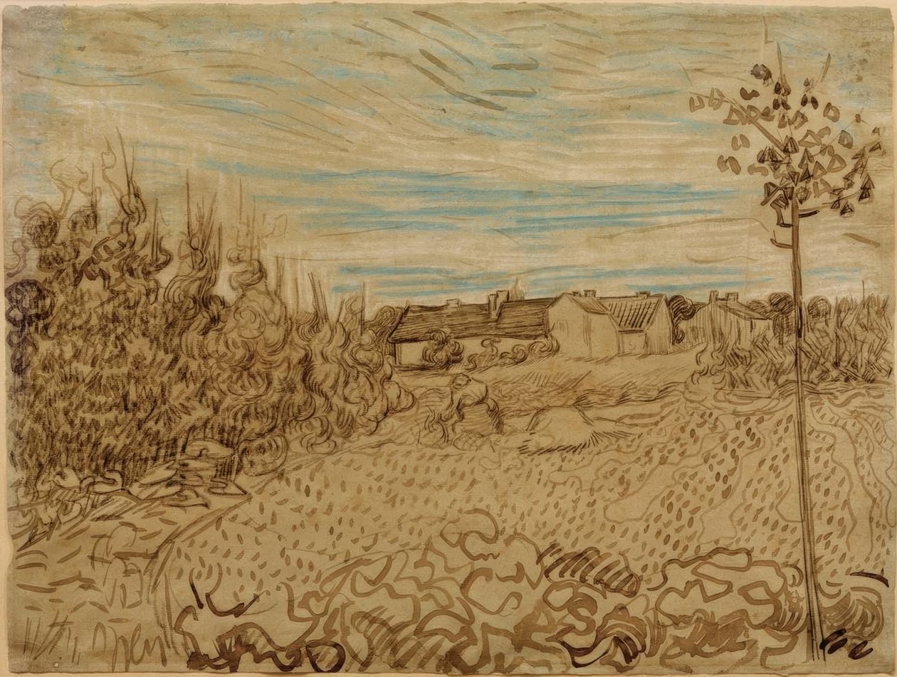 Farmhouse in a Field by Vincent van Gogh