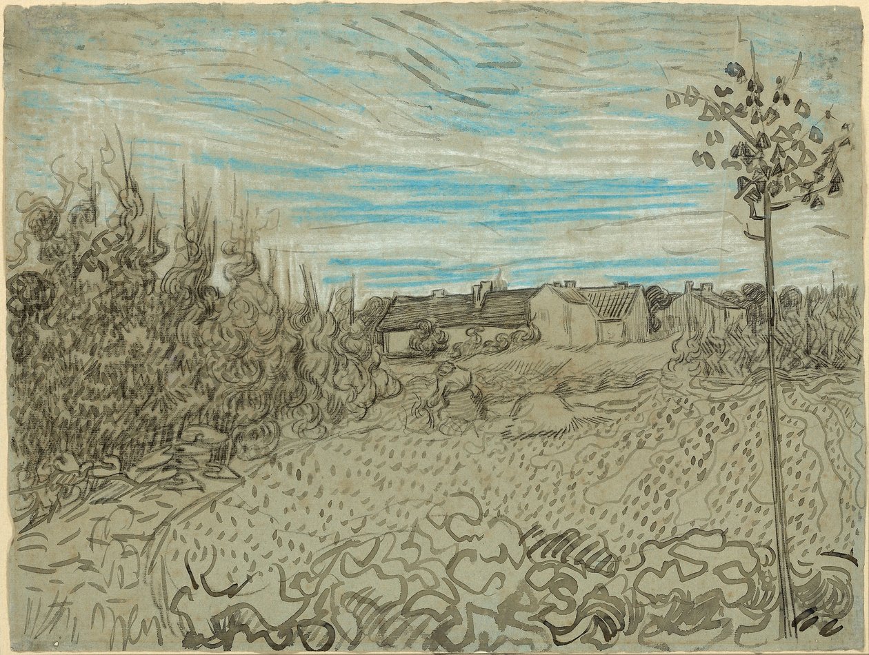 Cottages with a Woman Working in the Middle Ground by Vincent van Gogh