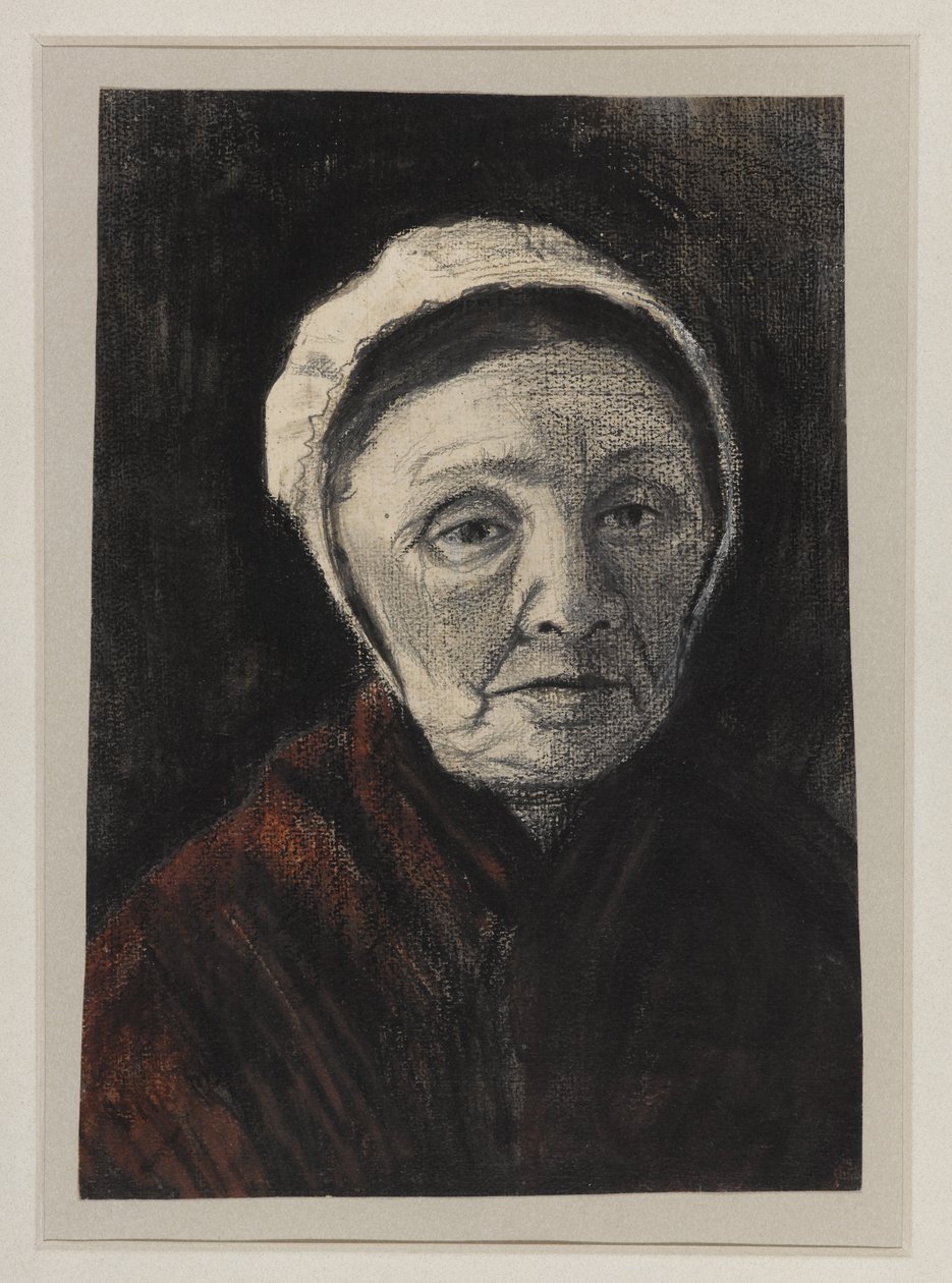 Head of an old woman in a Scheveninger cap, 1882-83 by Vincent van Gogh
