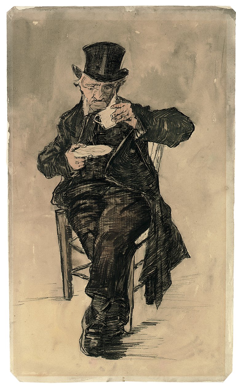 Poorhouse Dweller in Top Hat Drinking a Cup of Coffee by Vincent van Gogh