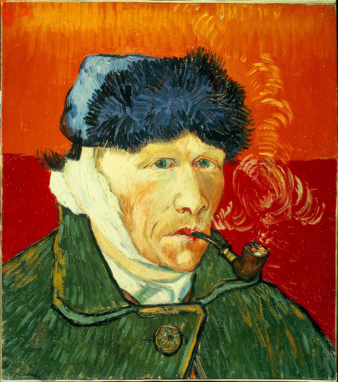 Self-Portrait with Fur Cap, Bandaged Ear, and Pipe by Vincent van Gogh