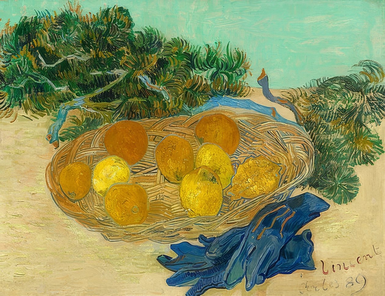 Still Life with Oranges, Lemons, and Blue Gloves. 1889 by Vincent van Gogh