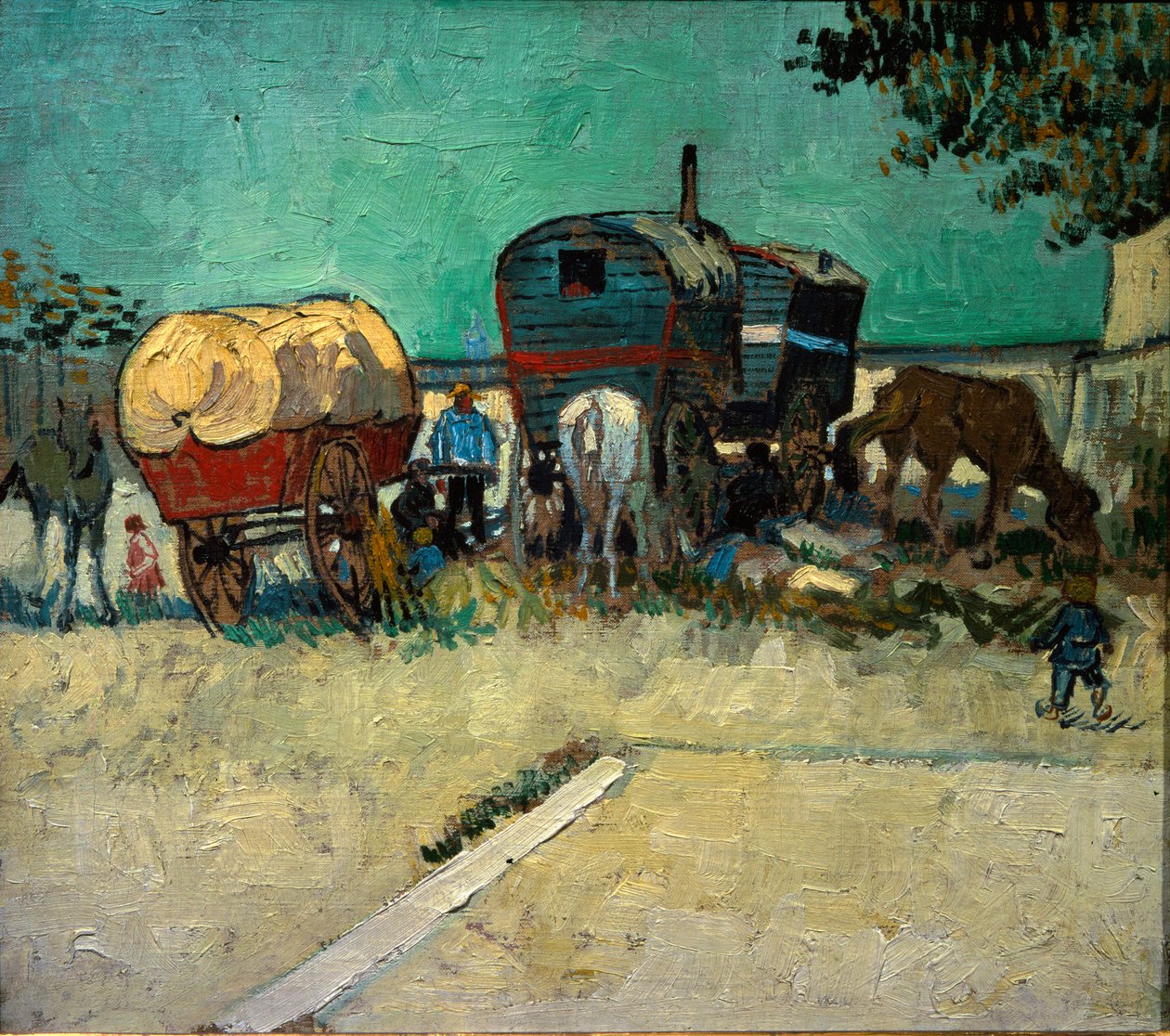 Trailers, Bohemian Encampment in the Vicinity of Arles by Vincent van Gogh