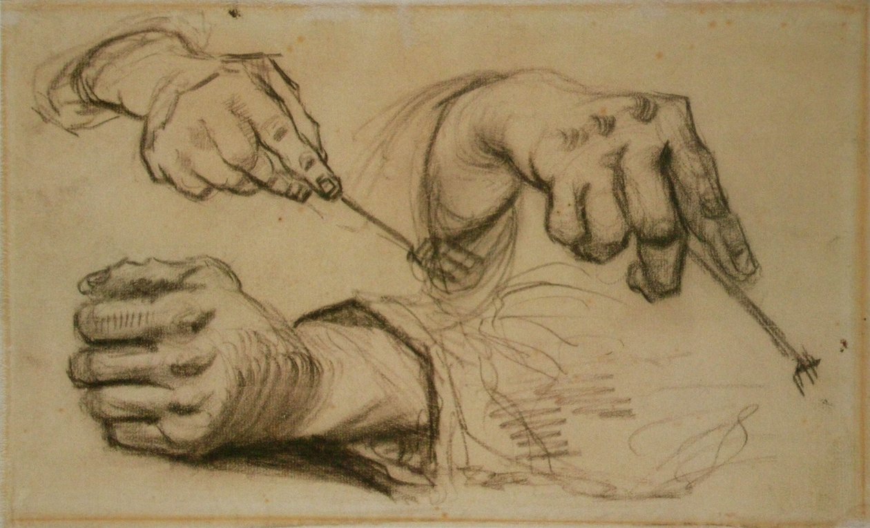 Study, Three Hands, Two Holding Forks by Vincent van Gogh