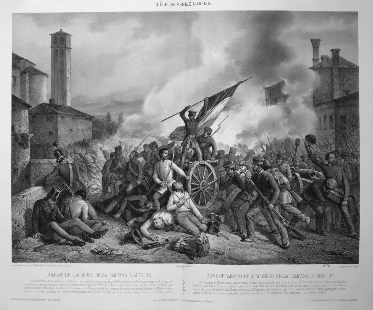 The Battle of Albergo della Campana at Mestre on 27th October 1848 during the siege of Venice in 1848-9 by Vincenzo (after) Giacomelli