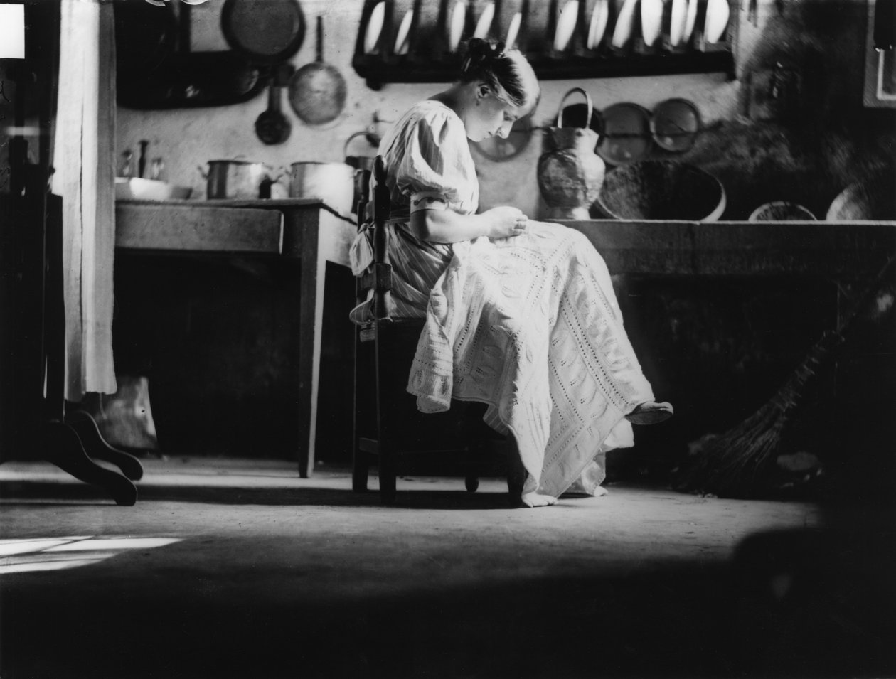 Girl Sewing Linen for Her Dowry, c.1916 by Vincenzo Balocchi