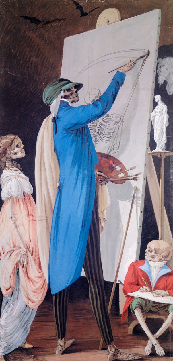 Painter and His Wife with Dwarf (from Cycle of Scenes of Living Skeletons) by Vincenzo Bonomini