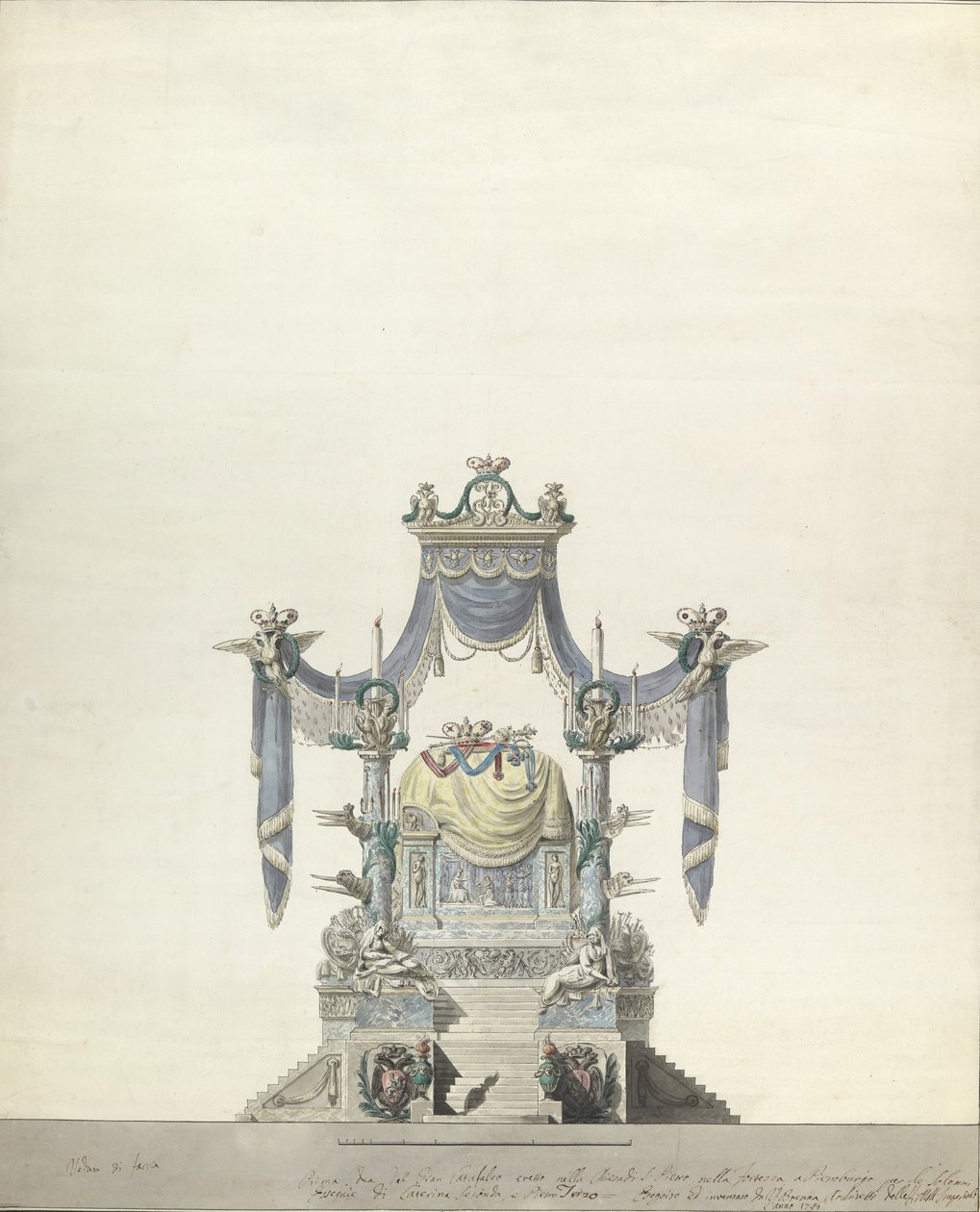Catafalque for the Empress Catherine the Great of Russia Front Elevation by Vincenzo Brenna