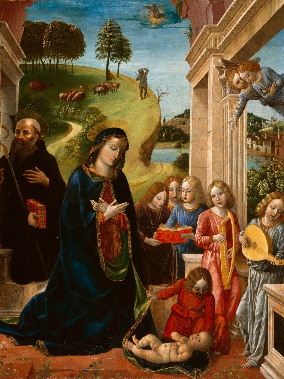Adoration of the Child with St. Benedict and Angels by Vincenzo Foppa