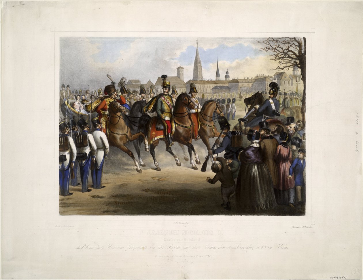 Nicholas I of Russia as colonel-in-chief of the 9th Hussar Regiment Graf Nádasdy at the Glacis by Vinzenz Katzler