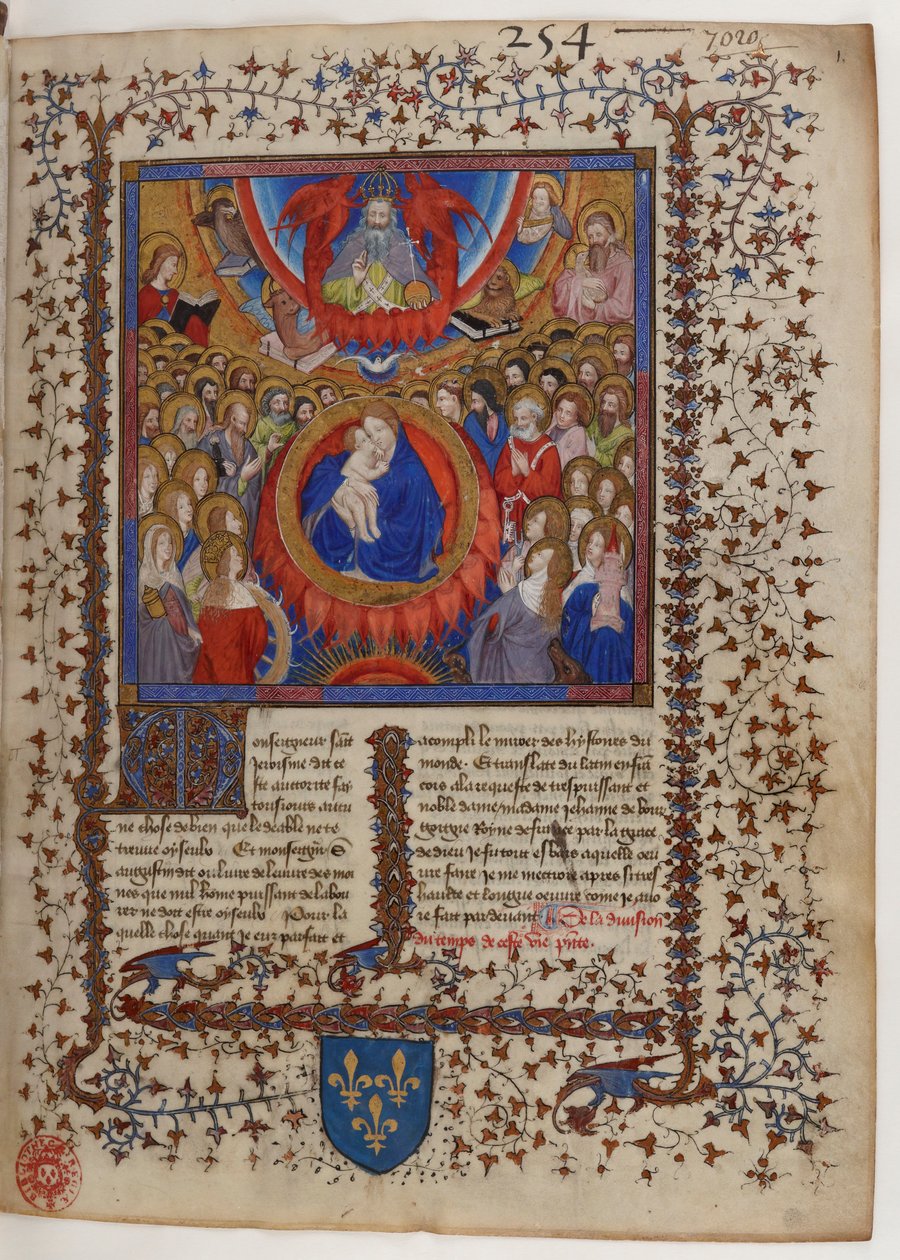 Frontispiece of a Manuscript of the Golden Legend: The Virgin and Child Surrounded by the Heavenly Court, Receiving the Blessing of God the Father by Virgil Master